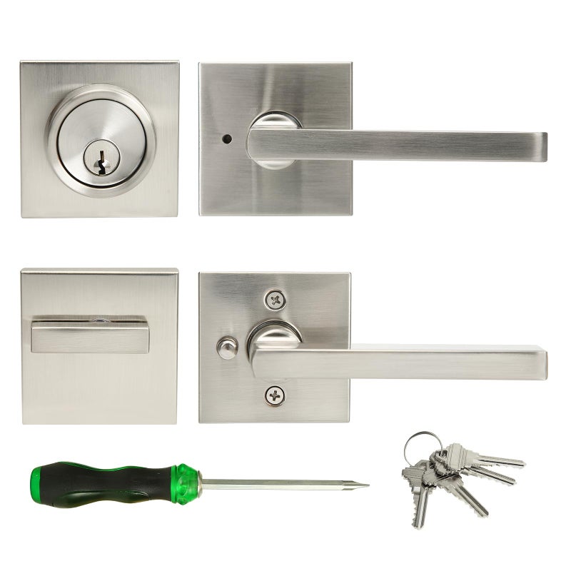 Cielsa Dawn Exterior Door Lock Set with Deadbolt, Front Door Handle Set with Deadbolt, Door Levers Single Cylinder Deadbolt Set, Keyed Alike Heavy Duty Keyed Privacy Handles Locksets,(Satin Nickel) - Image 1